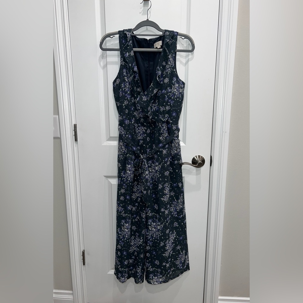 Loft Ann Taylor Petites Ruffle Wide Leg Floral Cropped Jumpsuit Size 10P